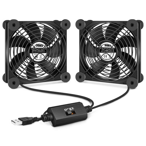 iPower Quiet Cooling Fan 120mm Dual USB Case Fan with Speed Controller for Receiver DVR/Playstation/Xbox/Computer Cabinet Cooling Black