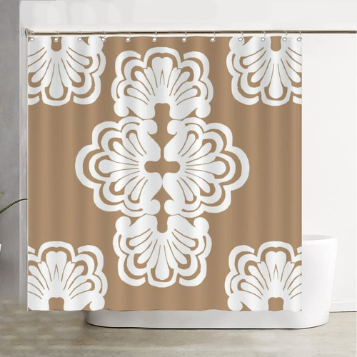 COVOME Classic Seamless Pattern Brown Cute Shower Curtain, Shabby Chic Flower Farmhouse Shower Curtain Home Bathroom Bathtubs Decor 72 Inch Waterproof Fabric with 12 Plastic Hooks