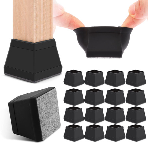 16PCS Square Silicone Chair Leg Floor Protectors,Chair Leg Caps for Wood Floors,Dining Room Table Chair Leg Protectors for Hardwood Floors