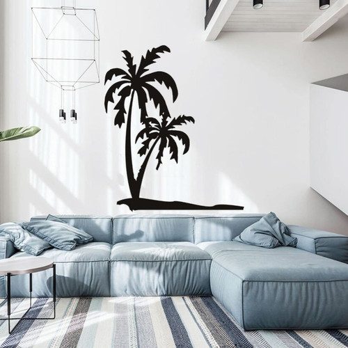 BOEERLCNL Two Coconut Trees Wall Sticker Silhouette Art Sticker Natural Tree and Flower Home Living Room Decoration Wall Painting, Black, 42x50cm