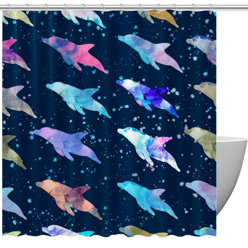 VAPOKF Shower Curtain for Bathroom Decor, Watercolor Dolphins and Blue Splash Waterproof Polyester Fabric Bath Curtain Set with 12 Hooks - 66x72 Inches VAPOKF Shower Curtain for Bathroom Decor, Watercolor Dolphins and Blue Splash Waterproof Polyester Fabric Bath Curtain Set with 12 Hooks - 66x72 Inches