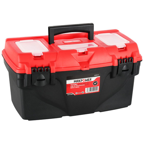 MAXPOWER 17-Inch Tool Box, Portable Tool Box with Removable Tray & Dual Lock Secured, Rated up to 33 Lbs, Plastic Toolbox for Tools, Craft and Hobby Storage