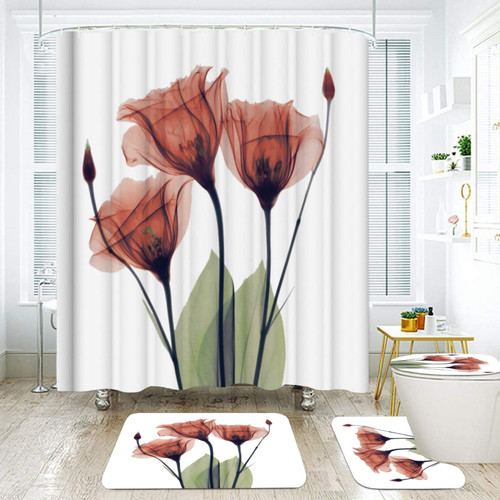 Posienr Shower Curtain Set 4Pcs, Red Tulip Watercolor Floral with 12 Hooks,Non-Slip Rug Toilet Lid Cover,Bath Mat, Durable Bath Curtain Waterproof Fabric Shower Curtains for Bathroom. Posienr Shower Curtain Set 4Pcs, Red Tulip Watercolor Floral with 12 Hooks,Non-Slip Rug Toilet Lid Cover,Bath Mat, Durable Bath Curtain Waterproof Fabric Shower Curtains for Bathroom.