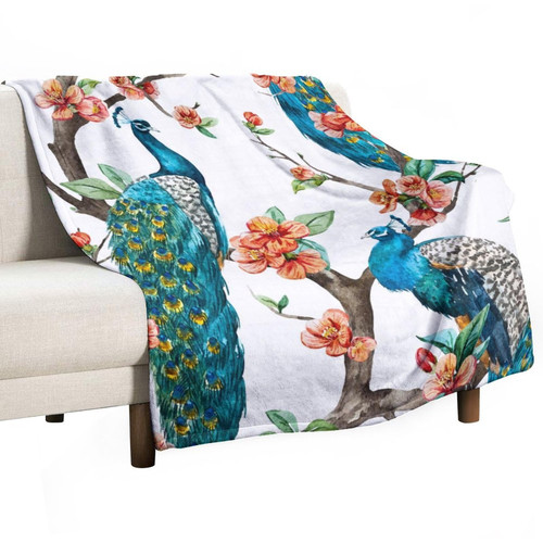 Lurnise Blankets Bird Peacock and Blossom Flowers Flannel Blanket Cozy Bedding Throw Blankets for Sofa Couch Chair Office 30"x40"