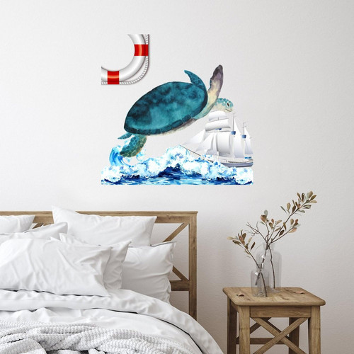 Ocean Beach Nautical Theme Underwater Sea Turtle Wall Sticker Murals Cute Coastal Tropical Theme Picture Outdoors Wall Decals Vinyl Wall Stickers Quotes for Living Room Restaurant Suitcase Home Decor