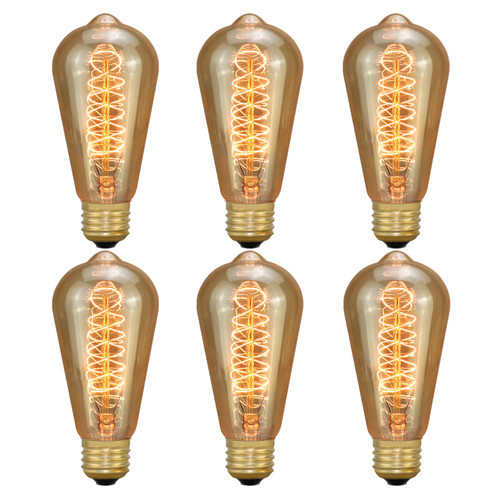 KEWANNO ST58 Edison Bulbs, 6Pack E26/E27 Base Dimmable Decorative Light Bulbs, Vintage 60 Watt Incandescent Light Bulbs, Filament Light Bulbs 252 Lumens for Outdoor and Indoor, Amber Warm