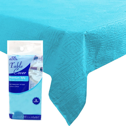 Dozobeede Paper Tablecloths Light Blue 6 Pack 54" X 108" Rectangle 3 Ply Paper & Plastic Table Cover for Birthday Wedding Banquet
