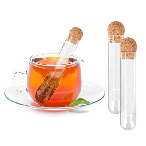 Tea Infuser for Loose Tea, 2 Pcs Glass Strainers for Long Leaf Tea, Reusable Glass Diffuser with Cork, Large Loose Tea Steeper Filter for Cup