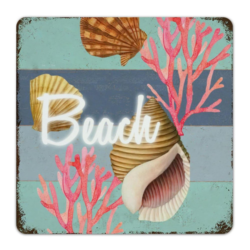 Sea Snail Starfish Nautical Beach Ocean Theme 12x12 Inch Metal Sign Hanging Lounge Front Door Gate Wall Decor Aluminum Metal Sign Under The Sea Octopus Crab Fish Garage Signs for Shop