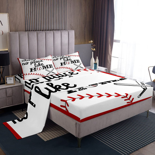 Feelyou Baseball Print Bed Sheet Set Sports Game Bedding Set Baseball Gaming Fitted Sheet Ball Pattern White Flat Sheet for Kids Girls Adults 3Pcs with 1 Pillow Case Twin Size