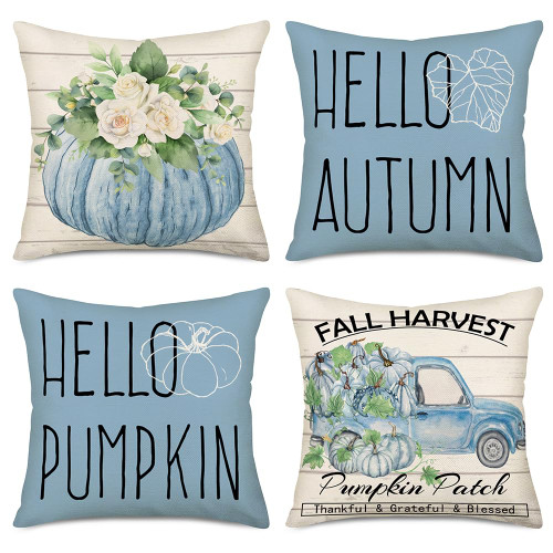 Doitely Fall Decor Pillow Covers 18x18 Inch Set of 4 Autumn Blue Pumpkin Decorative Throw Pillow Covers Pumpkin Patch Truck Fall Harvest Farmhouse Thanksgiving Decorations Doitely Fall Decor Pillow Covers 18x18 Inch Set of 4 Autumn Blue Pumpkin Decorative Throw Pillow Covers Pumpkin Patch Truck Fall Harvest Farmhouse Thanksgiving Decorations