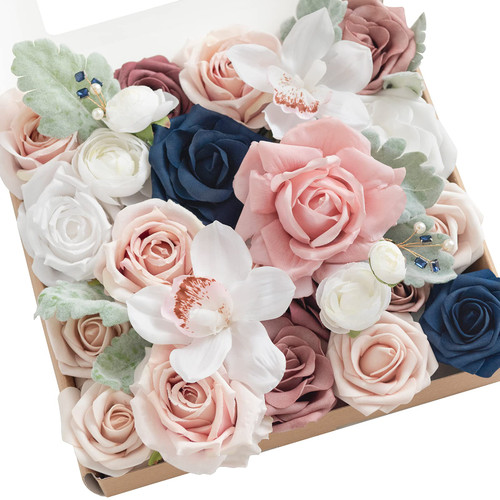 Ling's Moment Luscious Dusty Rose & Navy Artificial Wedding Flowers Combo for Wedding Bouquets Centerpieces Flower Arrangements Decorations