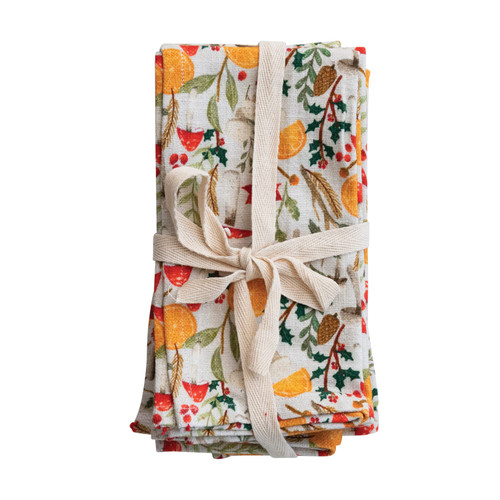 Creative Co-Op Square Cotton Napkins with Floral Pattern, Multicolor, Set of 4