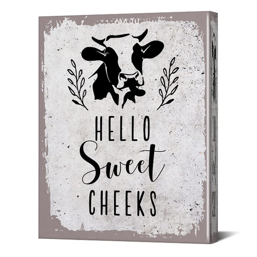 Bathroom Canvas Wall Art Framed Hello Sweet Cheeks Cow Poster Print Canvas Painting Picture Retro Home Decoration 12x15