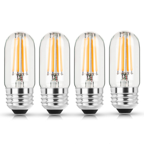 NOVELUX T10 Led Bulb 2700K 3.2 inches, e26 Led Bulb 60 watt Equivalent Dimmable, T25 Tubular Light Bulb, Edison Bulbs 6W e26 Medium Base Lightbulb UL Listed, Pack of 4