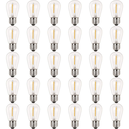 Newhouse Lighting S14LED30P Outdoor Weatherproof 1W (11W Equivalent) Shatter-Resistant S14 LED Replacement String Light Bulbs, Warm White 2700K, Standard E26 Base, Shatterproof, 30-Pack