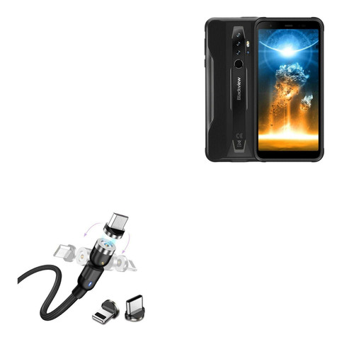 BoxWave Cable Compatible with Blackview BV6300 Pro - MagnetoSnap AllCharge Cable, Magnet Charging Cable USB Type-C Micro USB for Blackview BV6300 Pro - Jet Black
