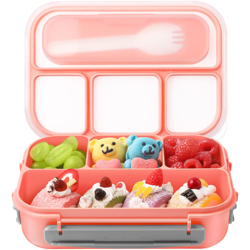 Amathley Lunch Box Kids,Bento Box Adult Lunch Box,Lunch Containers for Adults/Kids/Toddler,1300ML-4 Compartment Bento Lunch Box,Microwave & Dishwasher & Freezer Safe,BPA Free (Pink)