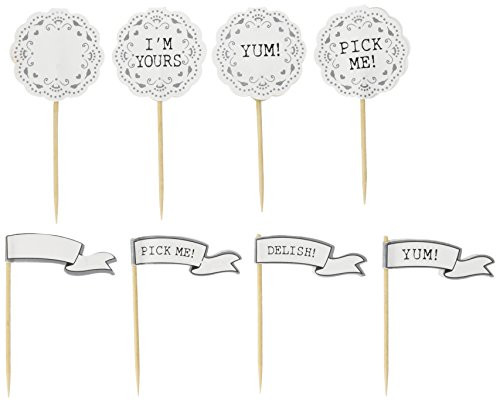 Ginger Ray Cupcake Decorations Vintage Lace Style Cake Toppers (16 Pack), Mixed