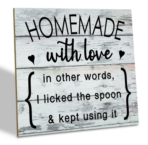 Kitchen Wood Sign, Homemade With Love In Other Words I Licked the Spoon & Kept Using It, Wood Plaque Table Art Sign, Humorous Kitchen Sign, Decorative Kitchen Sign, Home Farmhouse Decor for Kitchen