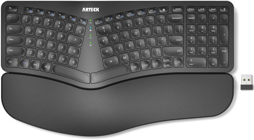 Arteck Split Ergonomic Keyboard with Cushioned Wrist and Palm Rest, 2.4G USB Wireless Comfortable Natural Ergonomic Split Keyboard, for Windows Computer Desktop Laptop