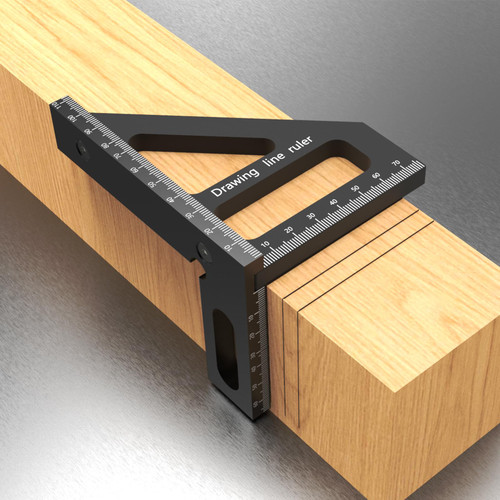 HFM 3D Multi-Angle Woodworking Square Measuring Ruler,45/90 Degree Aluminum Alloy Measuring Protractor High Precision Layout Measuring Tool for Engineer Carpenter-Black