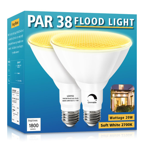 LOXYEE PAR38 LED Outdoor Flood Light Bulbs 2 Pack?Dimmable 20W(200W Equivalent) E26 Base Flood Light Bulbs,2700K Soft White 1800 Lumens LED Flood Light for Outdoor Garden,Garage,Yards LOXYEE PAR38 LED Outdoor Flood Light Bulbs 2 Pack?Dimmable 20W(200W Equivalent) E26 Base Flood Light Bulbs,2700K Soft White 1800 Lumens LED Flood Light for Outdoor Garden,Garage,Yards