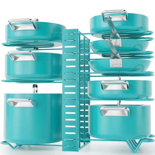 G-TING Pot Rack Organizers, 8 Tiers Pots and Pans Organizer for Kitchen Organization & Storage, Adjustable Pot Lid Holders & Pan Rack, Lid Organizer for Pots and Pans With 3 DIY Methods(Sky Blue)