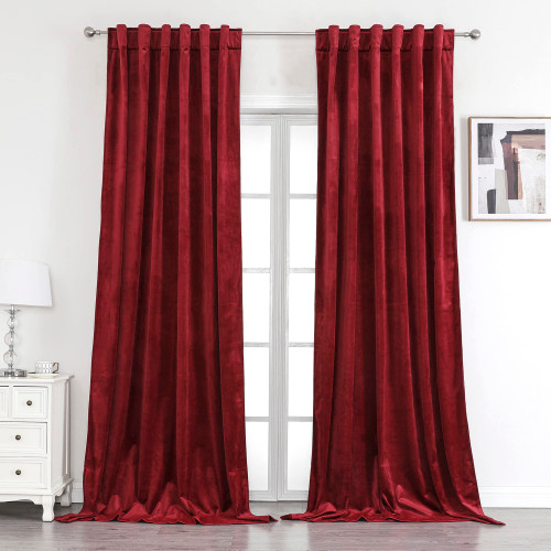 Benedeco Red Velvet Curtains for Bedroom Window with Back Tab, Super Soft Vintage Luxury Heavy Drapes, Room Darkening Thermal Insulated Curtain for Living Room, W52 by L84 inches, 2 Panels