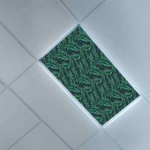 Fluorescent Light Covers for Classroom Office-Palm Leaf Pattern-Light Filters Ceiling LED Ceiling Light Covers-Office & Classroom Decorations,Dark Green Black