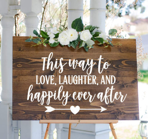 EricauBird This Way to Wedding Decor for Sign Arrow Wood Decor for Wedding Sign This Way to Love Laughter and Happily Ever After Wedding