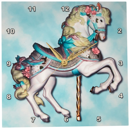 3dRose Carousel Horse in Blue Wall Clock, 10 by 10-Inch