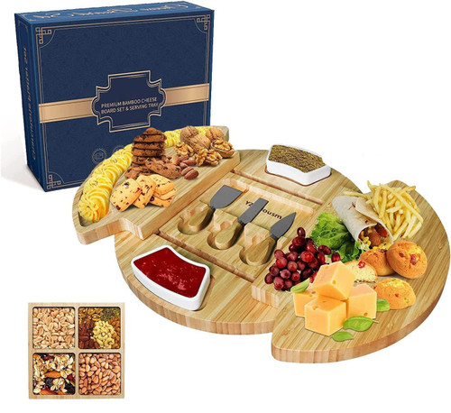 Dayer Home Cheese Board, Cheese Knife Set for Charcuterie Boards, Large Cheese Board Accessories Platter Unique House Warming Gifts, Anniversary & Wedding Bridal Shower Gift for Mom Couple Dayer Home Cheese Board, Cheese Knife Set for Charcuterie Boards, Large Cheese Board Accessories Platter Unique House Warming Gifts, Anniversary & Wedding Bridal Shower Gift for Mom Couple