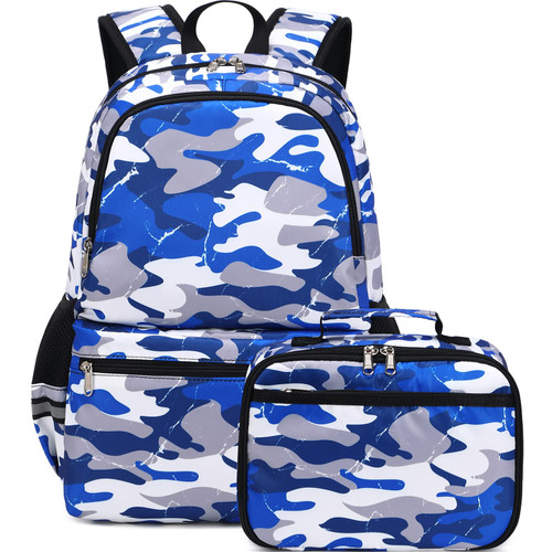 DSIUE Backpacks for Boys School Bags for Kids Elementary Bookbag and Lunch Box Set Camo Blue