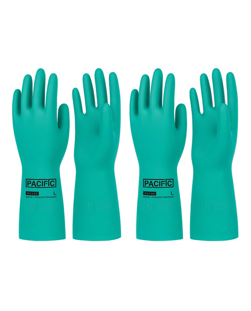 PACIFIC PPE 2 Pairs Nitrile Chemical Resistant Gloves, Flocked, Resist Strong Acid, Alkali, 15 mil, 12.6", Large