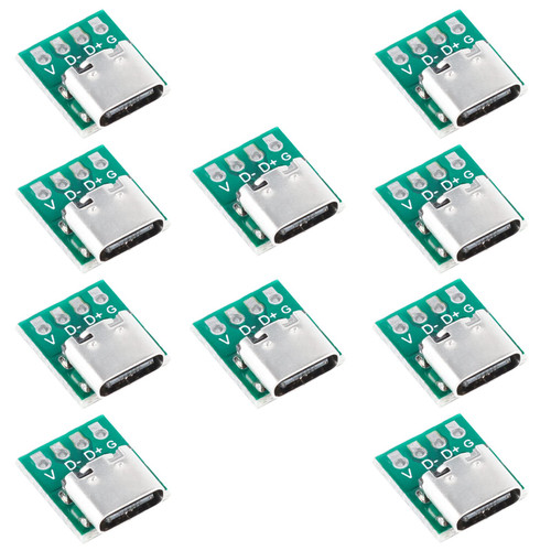Teansic 10 Pcs USB Type C Connector Board DIY 3.1 Serial Basic Breakout Female Connector USB Type C Breakout Board with PCB Converter Board for Data Line Wire Cable Transfer