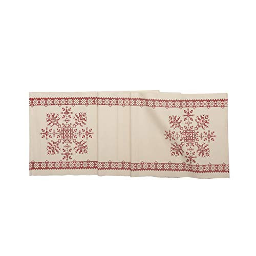 Cross Stitch Snowflake Rosy Red 72 x 13 Cotton Fabric Christmas Table Runner