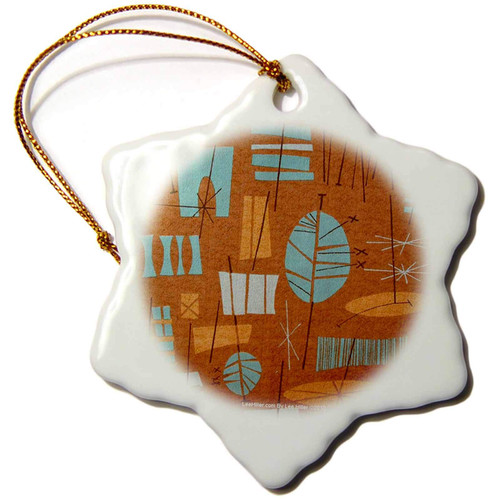 3dRose Retro 50s Atomic Tiki Print Bronze Turquoise - Ornaments (orn-4965-1)
