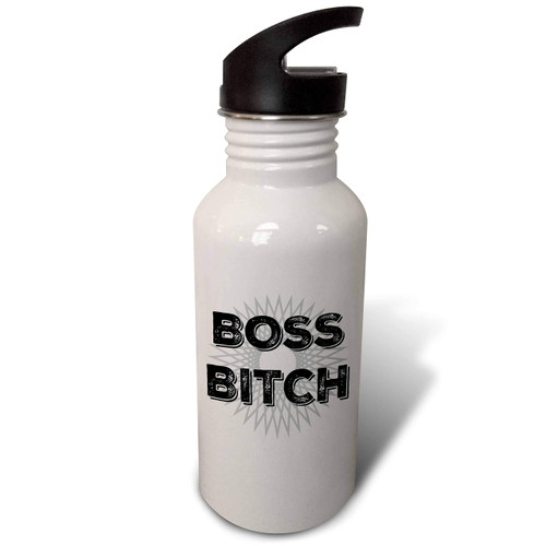 3dRose Image of Boss Bitch - Straw Water Bottle, 21oz , Flip, White