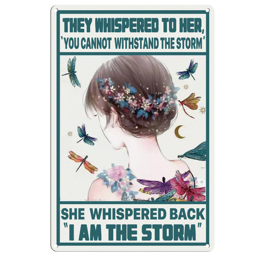 Metal Sign Inspirational Positive Quotes Signs Wall Decor, She Whispered Back I Am The Storm, Hippie Boho Tin Signs Wall Art, Rustic Bedroom Living Room Home Office Sign Art Poster 8x12 Inch