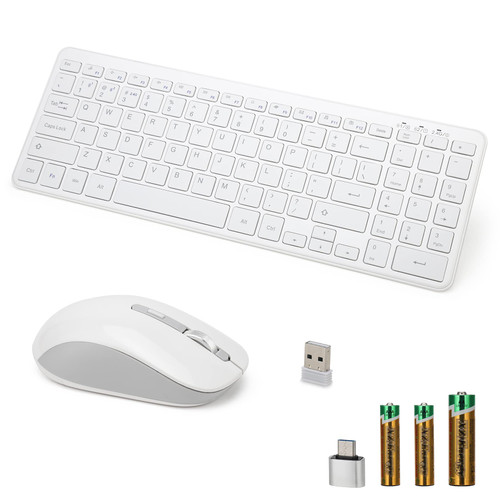 Awaygerous Wireless Keyboard and Mouse, (BT + 2.4G) Dual Mode Keyboard and Mouse Combo with USB Receiver and Type C Adapter, Bluetooth Keyboard and Mouse for Windows/Computer/Desktop/PC/Notebook,White