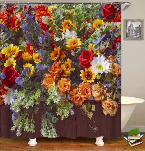 Fabric Shower Curtain, Colorful Flower Plant Lush Floral Polyester Designer Cloth, Print Decorative Bathroom Curtains Include Hooks Set(72?w by 72?L) (WJ573)