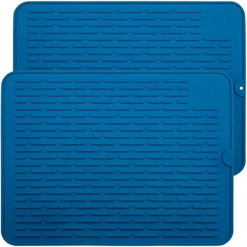 Smithcraft Silicone Drying Mat Set 2, Sink Dish Drainer Mat 15.75x11.81", Small Heat Resistant &Non-Slip Kitchen Counter Mat Pad, Bar Mat Countertop Protector, Silicone Dish Drying Rack Mats Navy Blue