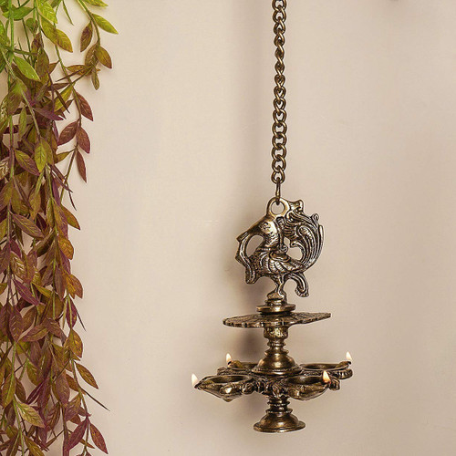 Aakrati Hanging Bird Diya mad in Brass with 4 Deepak- Antique Finish Home Decor Oil lamp