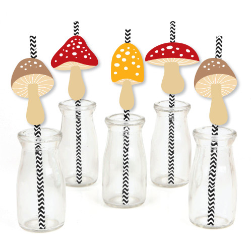 Big Dot of Happiness Wild Mushrooms - Paper Straw Decor - Red Toadstool Party Striped Decorative Straws - Set of 24