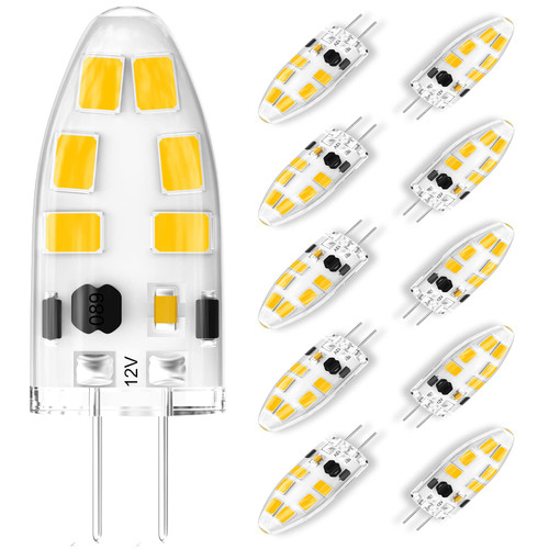 G4 LED Bulb 2W, 20W Halogen Bulb Equivalent, AC/DC 12V, 3000K Warm White, T3 JC Type Bi-Pin G4 Base, 10Pcs Low Voltage Light Bulbs for Under Cabinet Puck Light, Chandeliers, Landscape Lighting