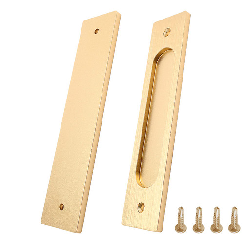 suiwotin 2pcs 7 Inch Flush Pull, Recessed Barn Door Handle, Rectangular Cabinet Handles, Sliding Closet Door Handles Finger Pull for Pocket Door (Gold)