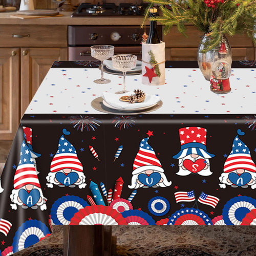 FOTSHARER 4th of July Tablecloth Rectangle 2 Pack Independence Day Table Cloths Plastic Red White and Blue Patriotic Table Cover for Memorial Day Party Disposable American Flag Table Linen for Events