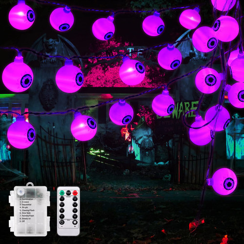 DYTesa Halloween String Lights, 30 LED Waterproof Decorative Battery Operated Lights, Eyeball LED Holiday Lights with 8 Modes Remote Control for Halloween Party Supplies Garden Yard (Purple) DYTesa Halloween String Lights, 30 LED Waterproof Decorative Battery Operated Lights, Eyeball LED Holiday Lights with 8 Modes Remote Control for Halloween Party Supplies Garden Yard (Purple)