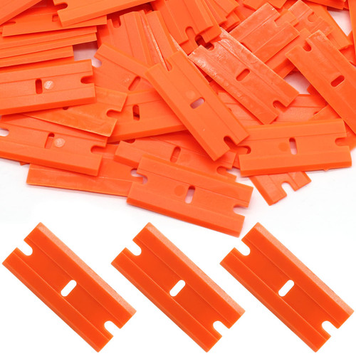 Suiwotin 300pcs Plastic Razor Blades, Double Edged Plastic Scraper Blades Replacement for Plastic Razor Scraper Tool for Decals, Adhesive Labels, Stickers Removing Cleaning